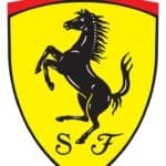 The ferrari logo with a horse on it represents a prestigious dealership transport company.
